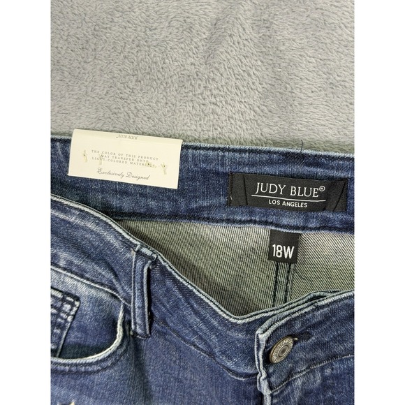 New Judy Blue Jeans Womens 18W Blue High Rise Super Flare Embroidered Stars - Picture 9 of 11
